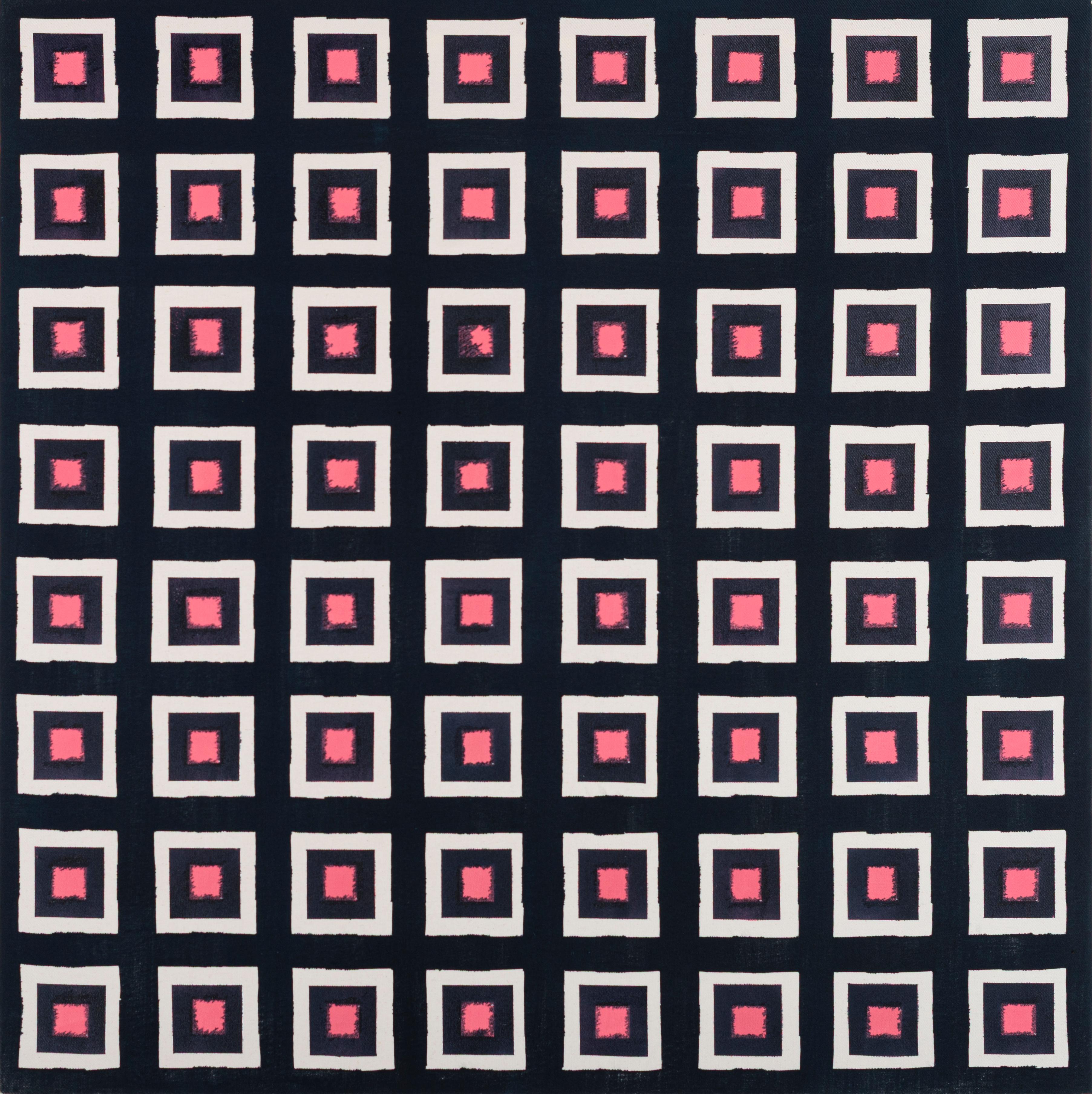 Grillas by Martín Pelenur, Geometric Abstract Grid Painting, Pink White, 2024