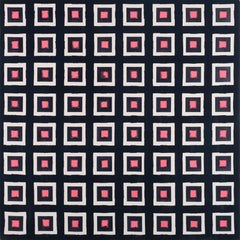 Martín Pelenur Geometric Abstract Grid Painting with Pink and White Squares