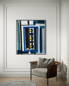 Martín Pelenur Geometric Abstract Painting with Blue, Black and Yellow Architect