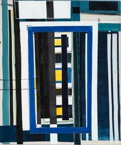 Martín Pelenur Geometric Abstract Painting with Blue, Black and Yellow Architect