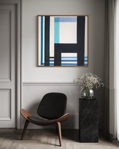 Martín Pelenur Geometric Abstract Painting with Blue Black Architectural Forms