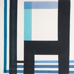 Martín Pelenur Geometric Abstract Painting with Blue Black Architectural Forms