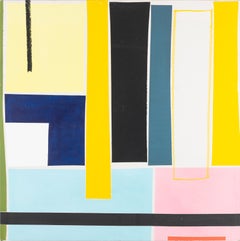 Martín Pelenur Geometric Abstract Painting with Yellow Black Blue Color Block