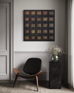 Rejilla geométrica con textura Pintura abstracta Campo rojo profundo Contemporáneo Minimalista