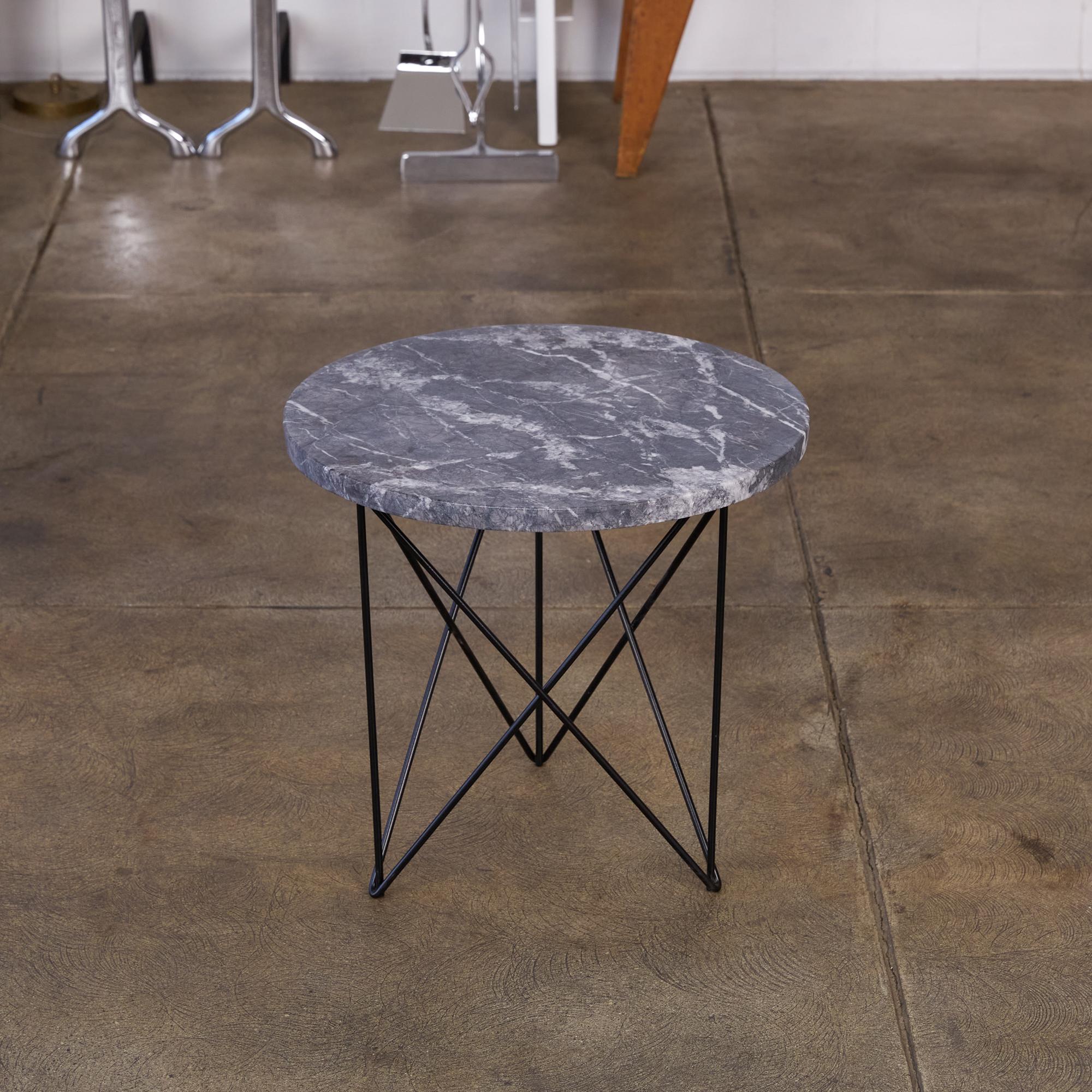 Powder-Coated Martin Perfit Marble Side Table with Hairpin Legs