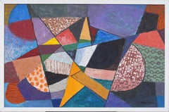 Pintura al óleo original abstracta grande enmarcada del Modernismo Americano Antiguo