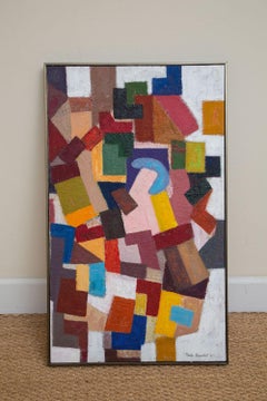 Martin Rosenthal Abstract Colorful Oil on Paper on Board Framed Vintage