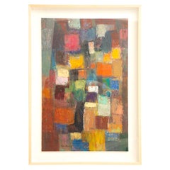 Martin Rosenthal Abstract Orange, Blue, Green Oil on Paper Custom Framed Vintage