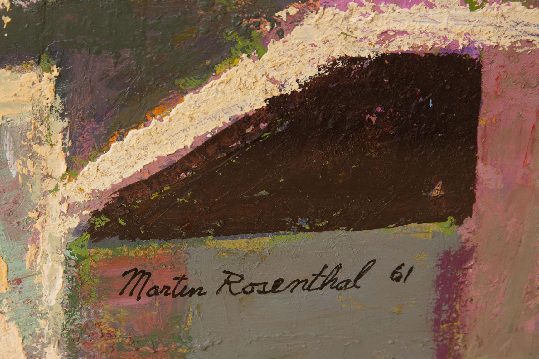 Linen  Martin Rosenthal Vintage Colorful Oil on Paper Work of Art Custom Framed