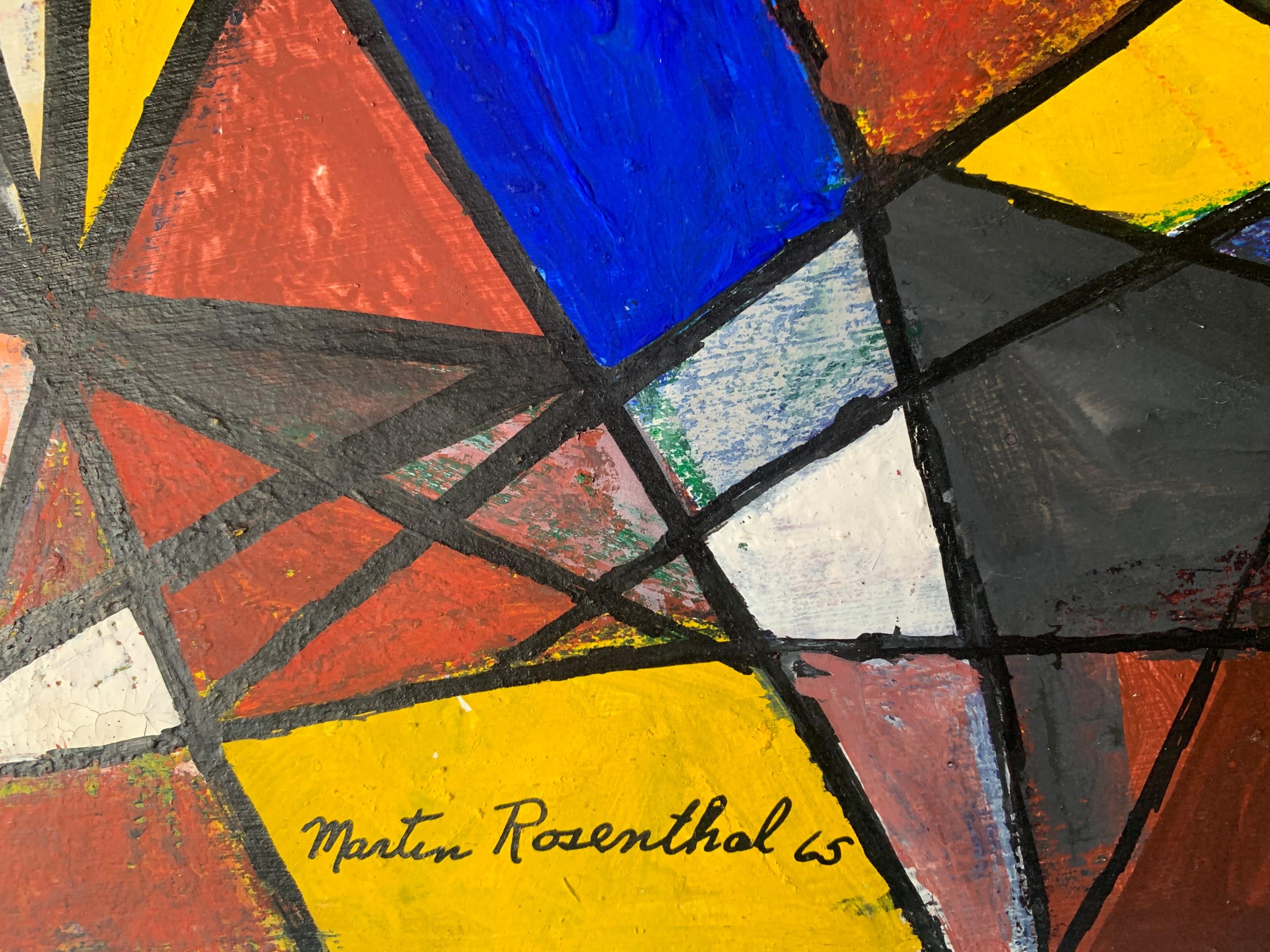 Tableau abstrait Triangles and Semi Circles de 1965 en cobalt, rouge, jaune - Géométrique abstrait Painting par Martin Rosenthal
