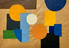 1969 "White Circle Orange Circle" Mid Century Abstract Painting NYC Artist