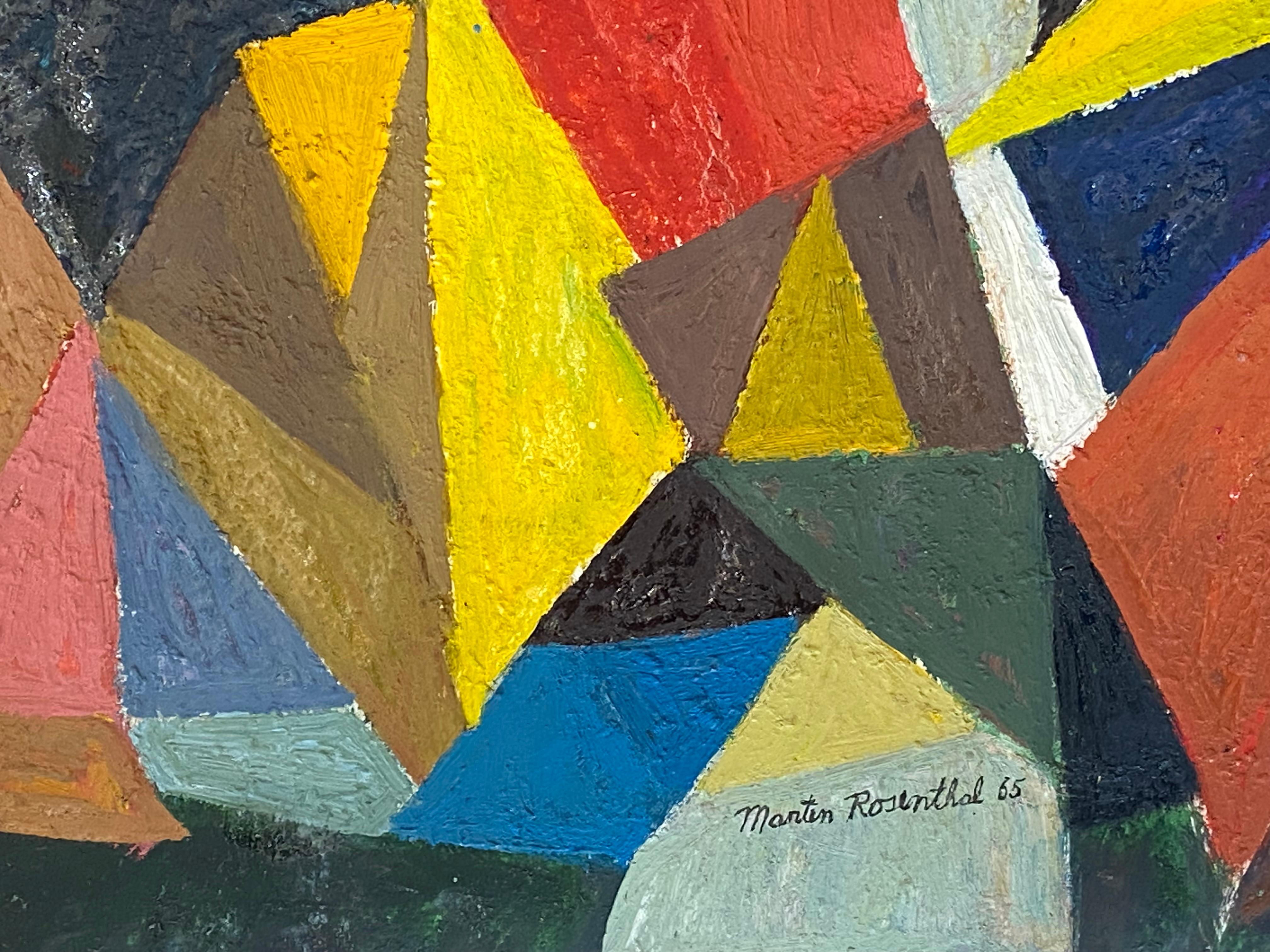 Dipinto ad olio originale su carta d'archivio pesante astratta dell'artista americano Martin Rosenthal. Colori audaci e vivaci.  Firmato in basso a destra dall'artista e datato 1965. Le condizioni sono buone. Nessun restauro.  Attualmente non
