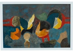 Pittura a olio astratta di Martin Rosenthal 1964 incorniciata su tavola