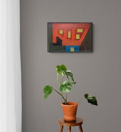 Haus mit gelben Fenstern, Ölgemälde, signiert, 1960er Jahre NYC Künstler