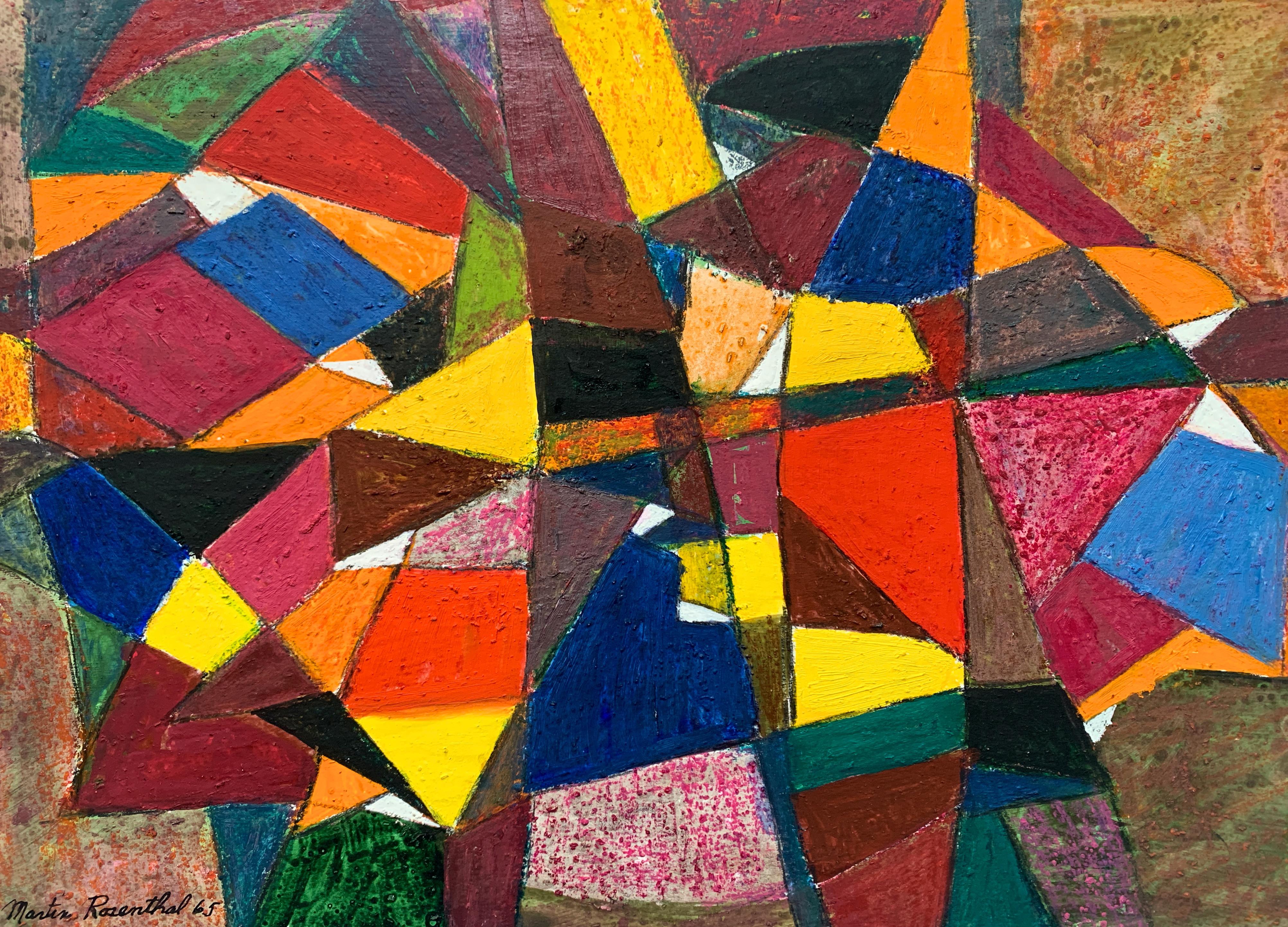 Abstraktes Gemälde „Bright Shapes“ aus der Mitte des Jahrhunderts (Abstrakter Expressionismus), Mixed Media Art, von Martin Rosenthal