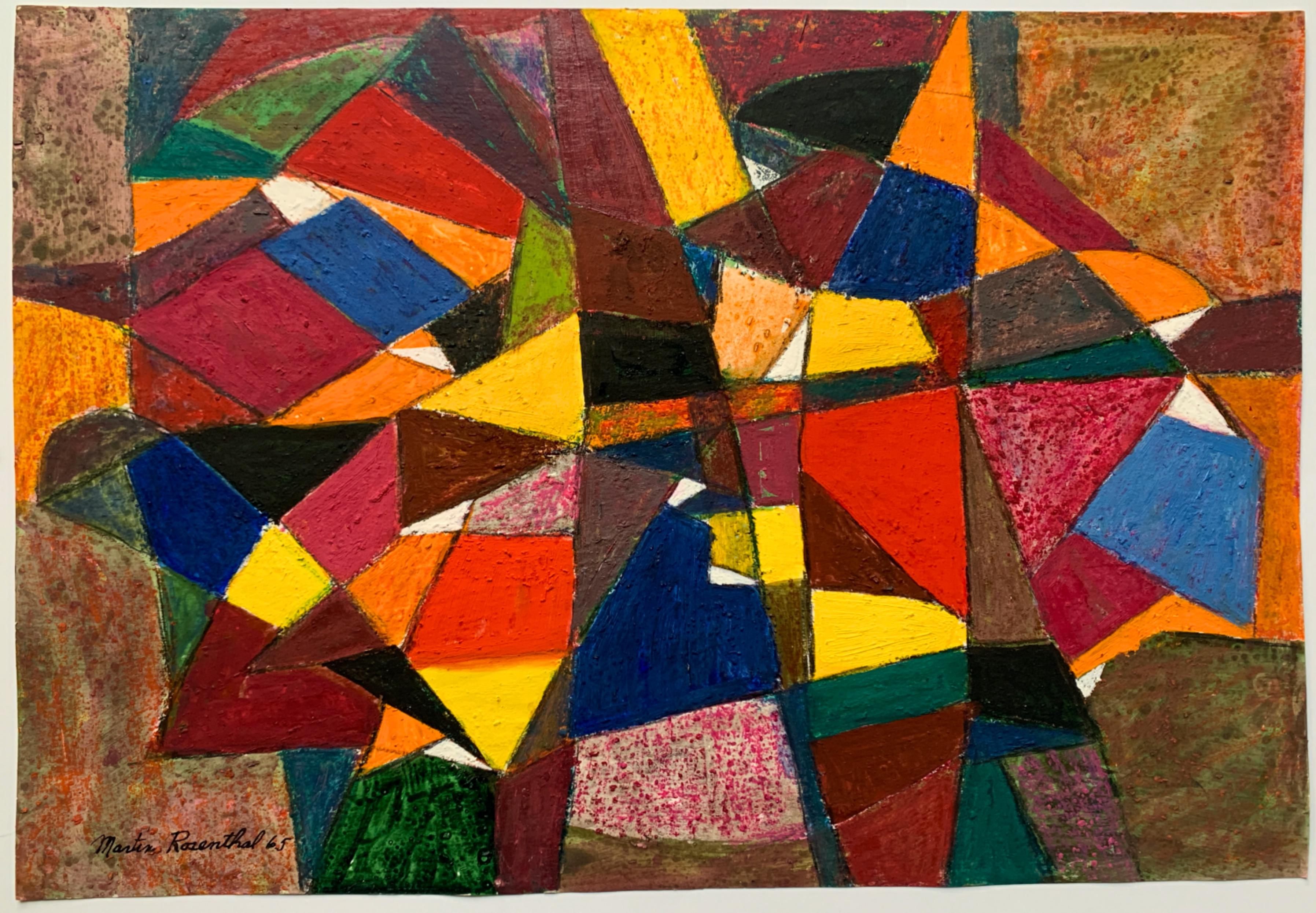 Abstraktes Gemälde „Bright Shapes“ aus der Mitte des Jahrhunderts – Mixed Media Art von Martin Rosenthal