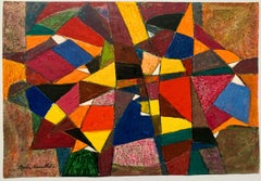 Mid Century "Bright Shapes" Mixed Media Abstract Painting