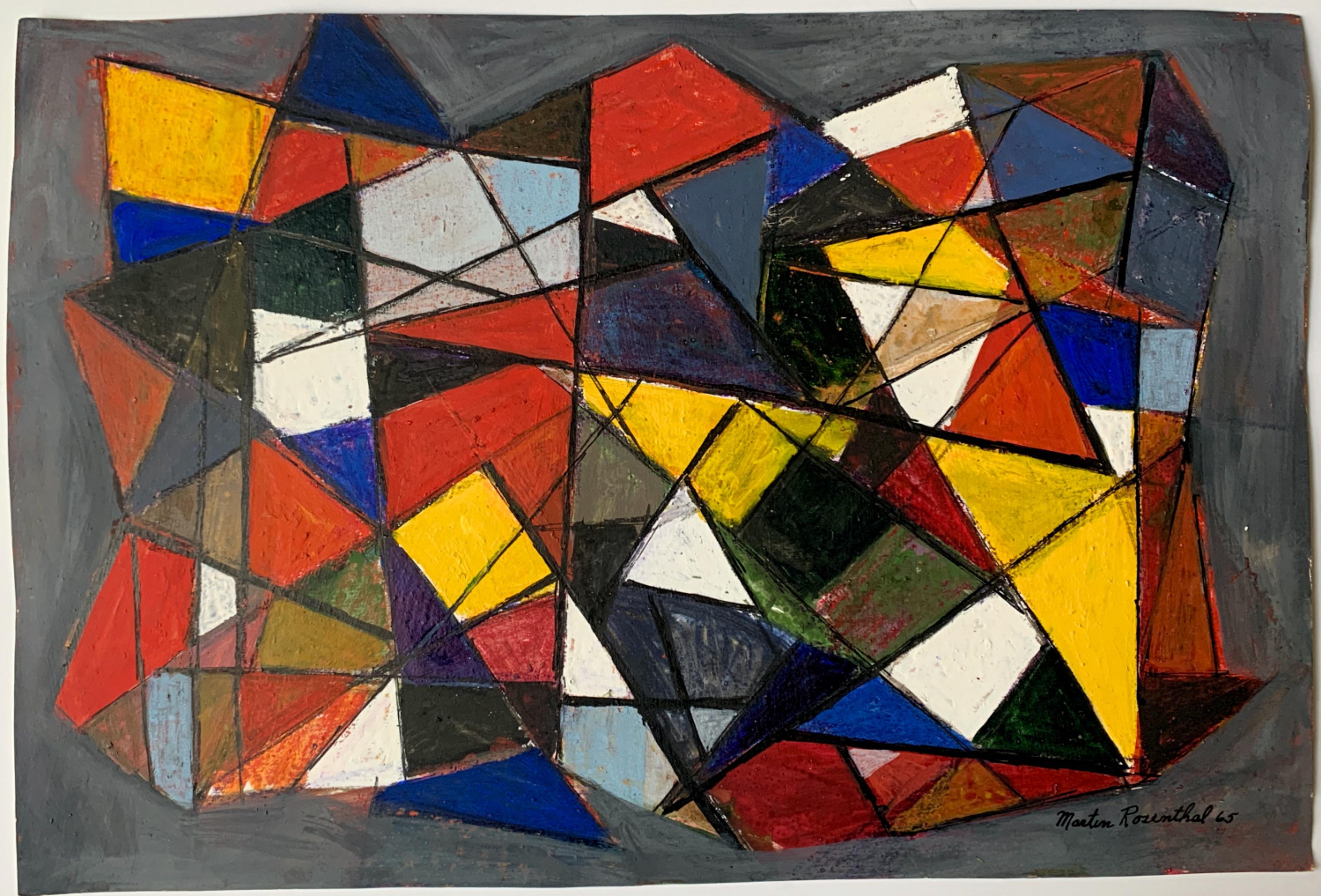 Abstraktes Gemälde „Crossed Lines“ aus der Mitte des Jahrhunderts – Mixed Media Art von Martin Rosenthal