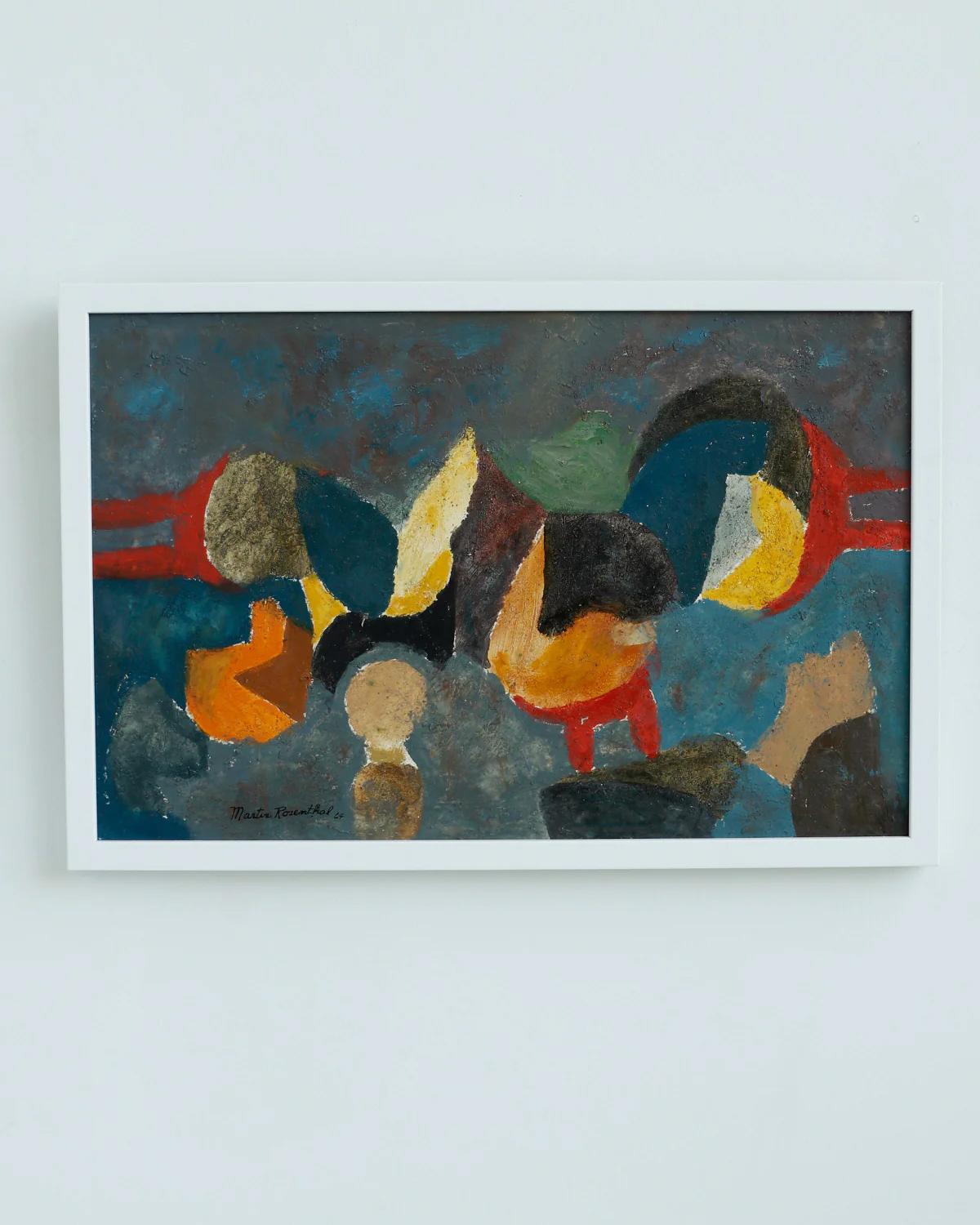 Pittura a olio astratta di Martin Rosenthal 1964 incorniciata su tavola 1
