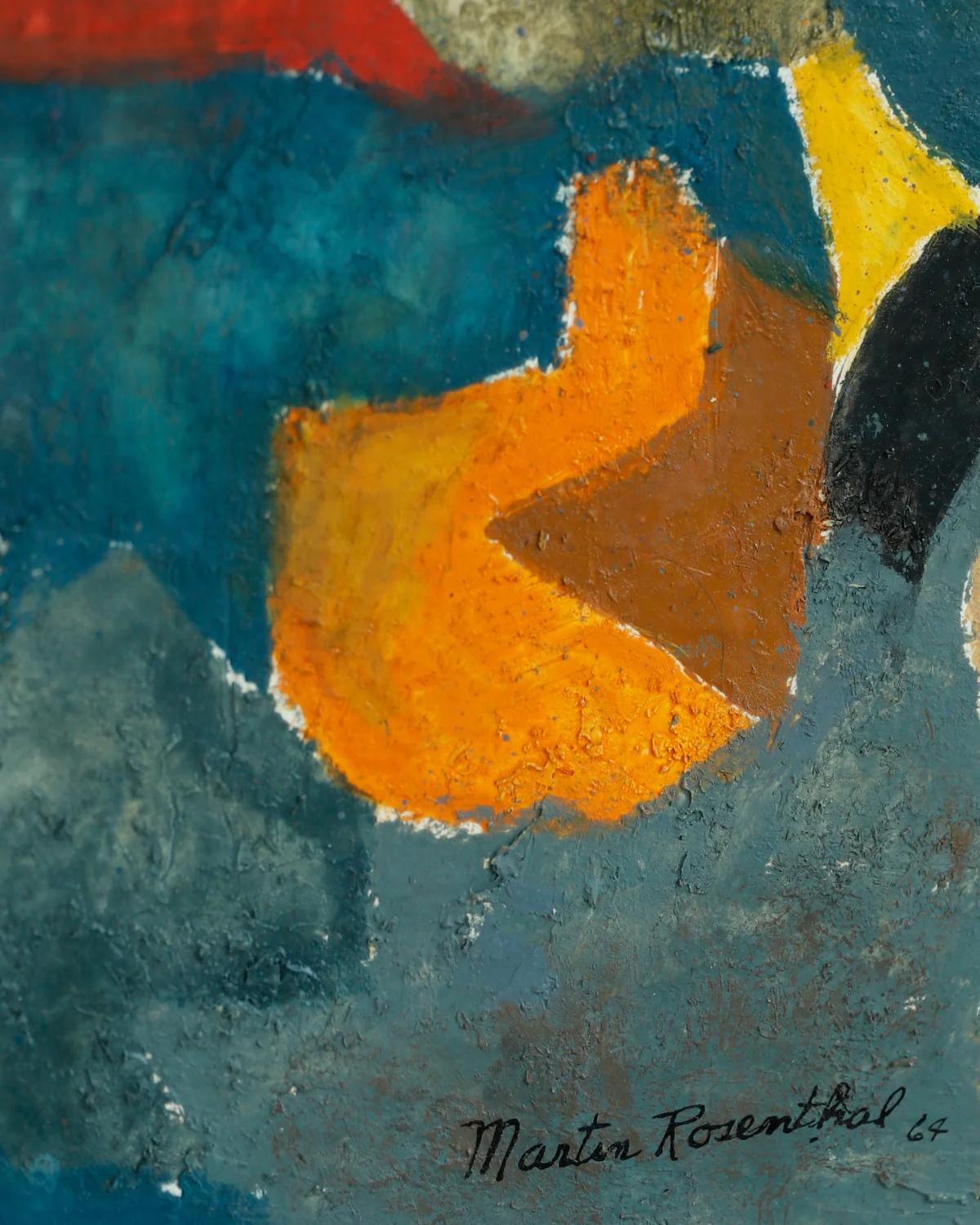 Pittura a olio astratta di Martin Rosenthal 1964 incorniciata su tavola 3