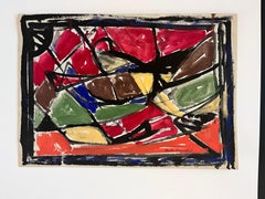 Stained Glass Abstract Gouache Painting, 1960s, 16x11.25, Unsigned