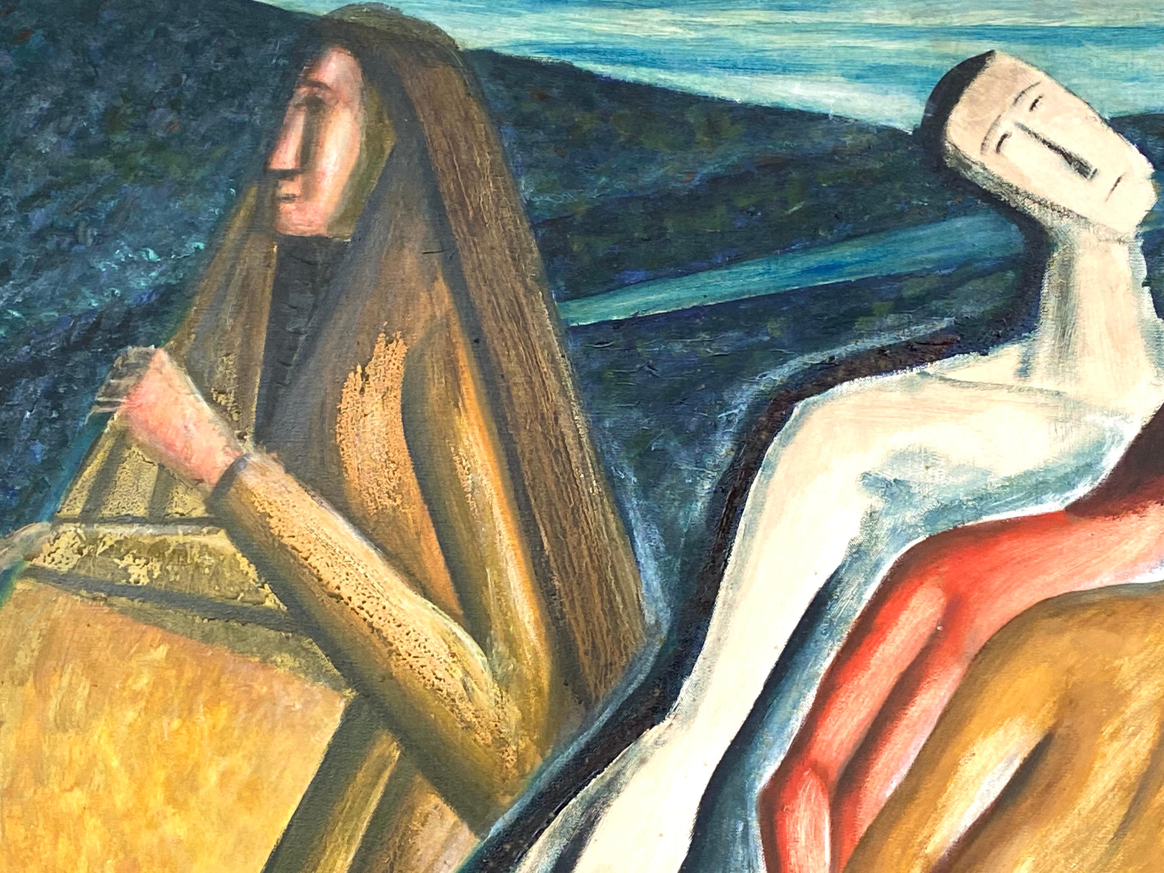 Originale dipinto figurativo ad olio su tela dell'artista americano Martin Rosenthal. Medio secolo moderno. Firmato in basso a sinistra.  Circa 1955.  Le condizioni sono molto buone.  Attualmente non incorniciato.  Sono disponibili opzioni di