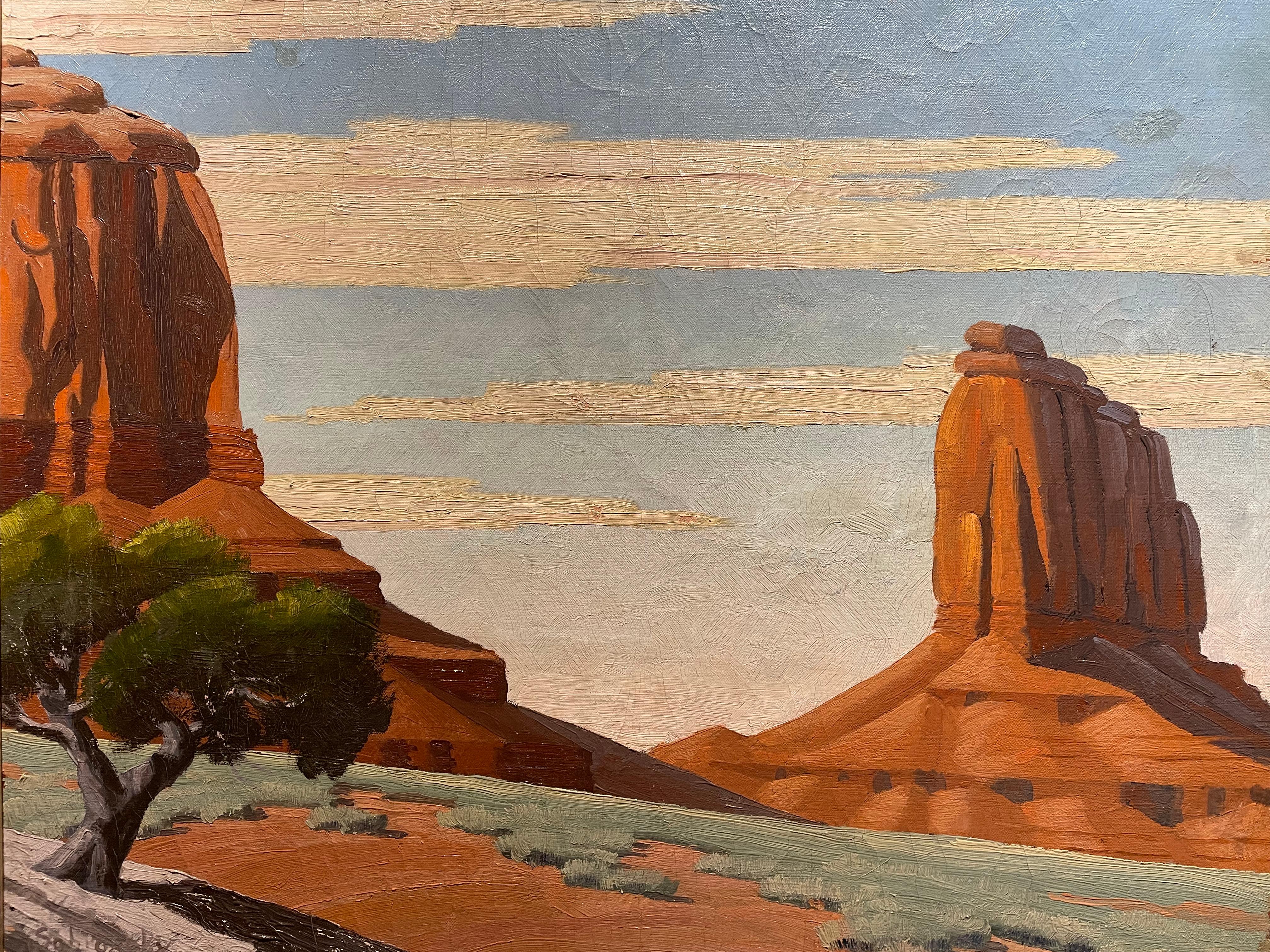 Vintage Modernist Landscape Painting, Monument Valley Arizona, listed artist For Sale 1