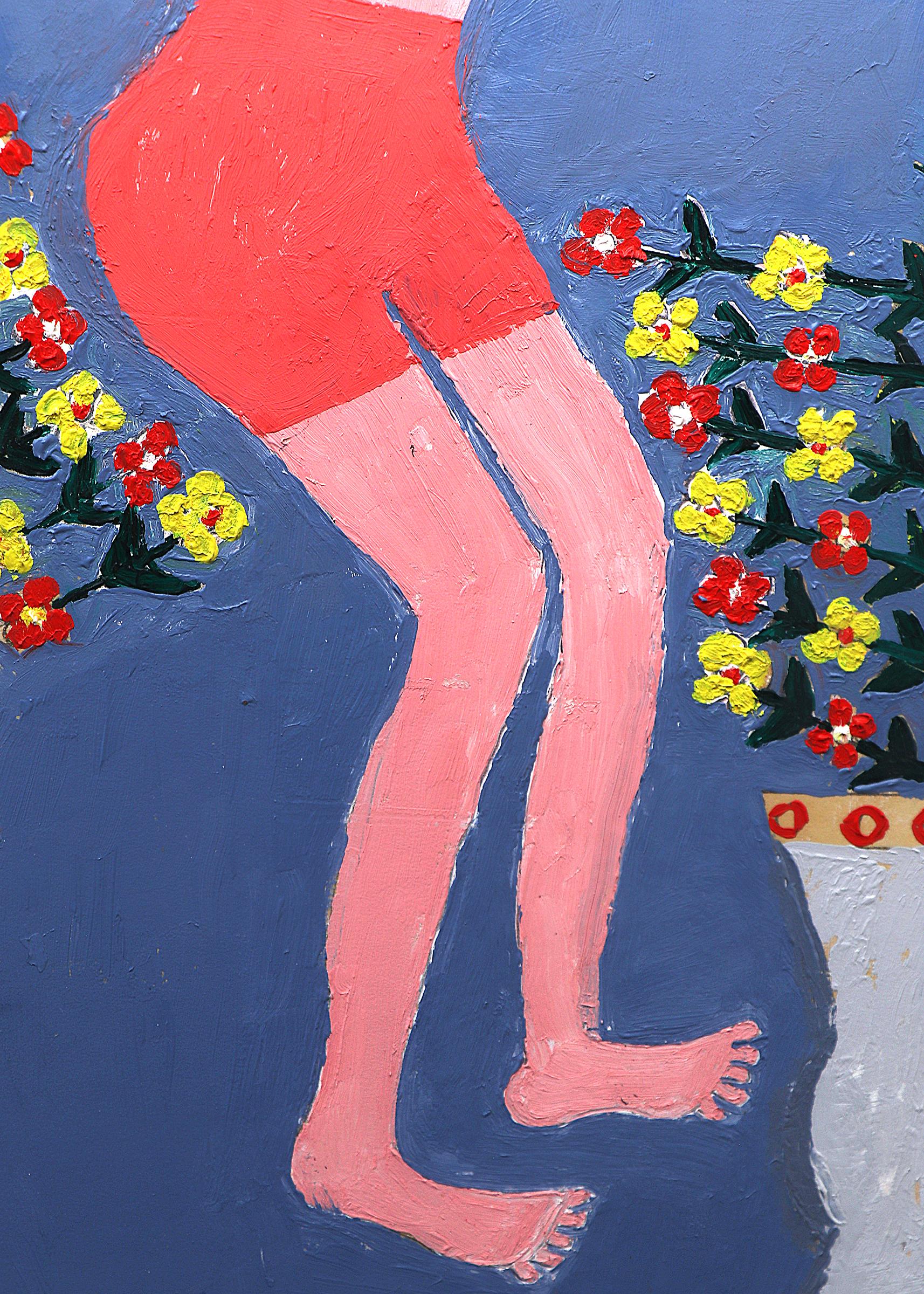 Small Nude, 20th Century Brightly Colored Figurative Oil Painting, Folk Art For Sale 2