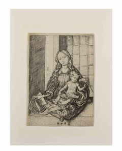 The Virgin with the Parrot - Etching by Martin Schongauer - 1570/75