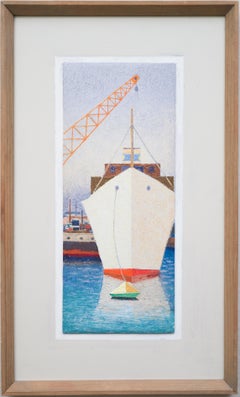 Abstract Painting Boat "Båt" by Swedish Artist Martin Säflund, c.1960-70, Oil