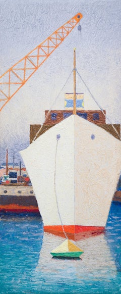 Abstract Painting Boat "Båt" by Swedish Artist Martin Säflund, c.1960-70, Oil