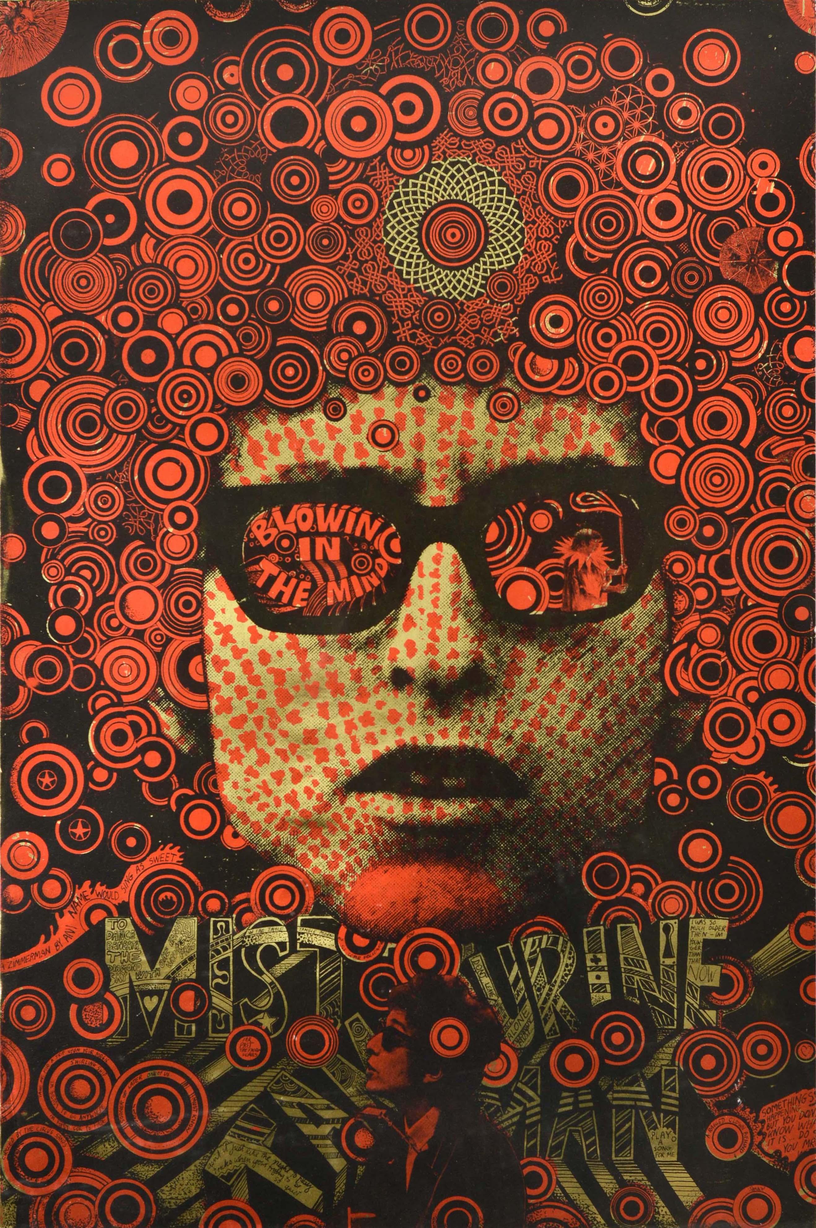 Original vintage music promotional poster for Bob Dylan Blowin in the Mind (a play on Dylan's 1962 Blowin' in the Wind song) featuring an iconic psychedelic graphic design by the Australian artist Martin Sharp (1942-2013) capturing the swinging