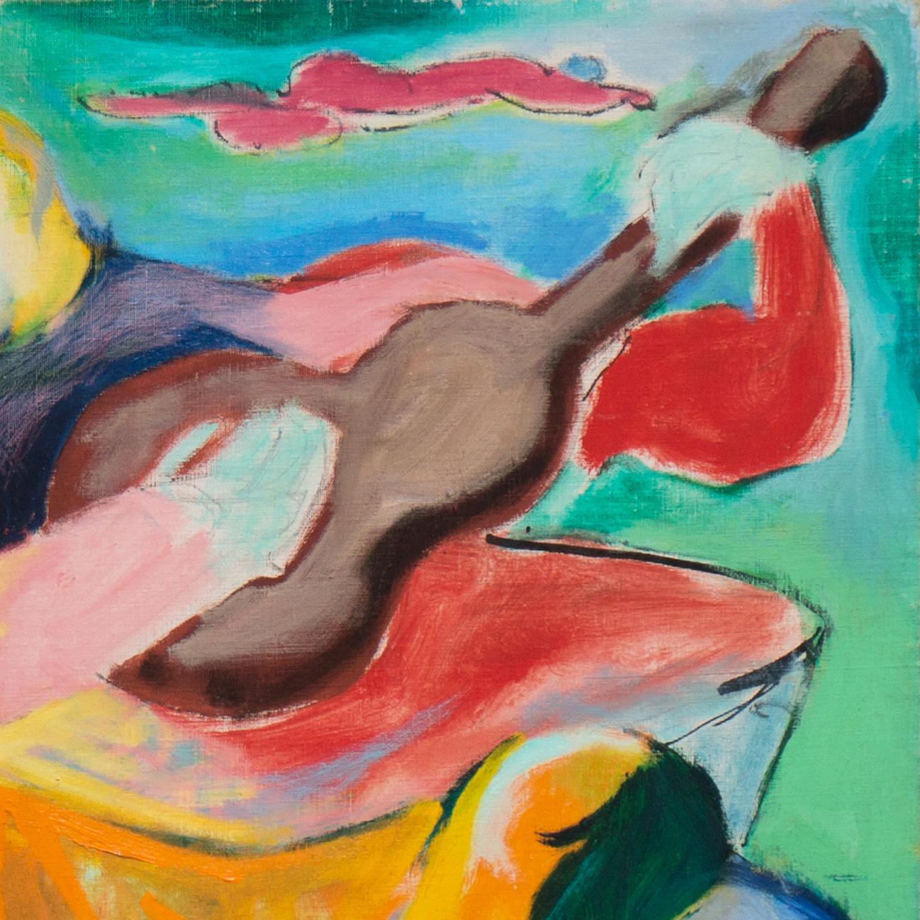 'Concierto', Óleo Expresionista de la Bahía de San Francisco, Academia Nacional, Guitarrista - Figurative Painting Marrón de Martin Snipper