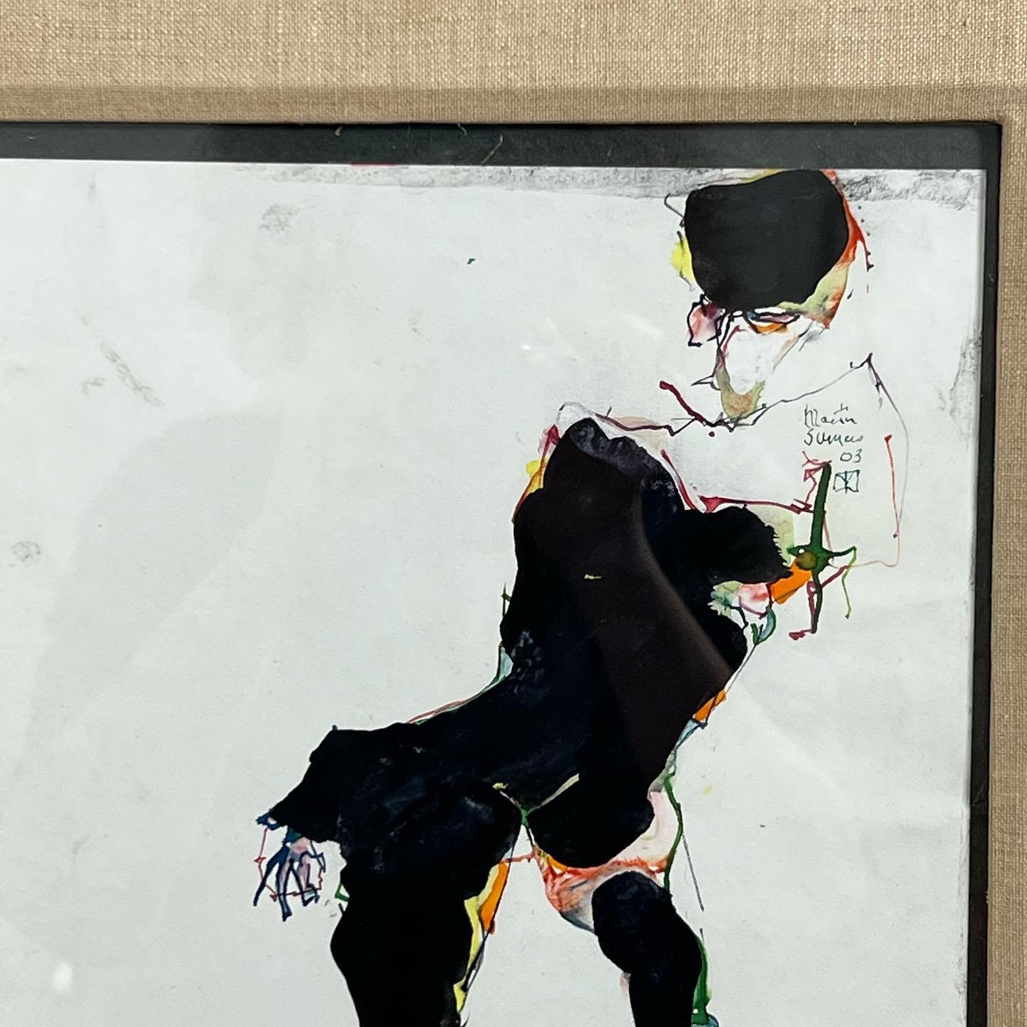 Figure abstraite à l'aquarelle et à l'encre, par le célèbre expressionniste Martin Sumers, d. 2003. Comme son contemporain Willem de Kooning, Sumers a trouvé son inspiration première dans une représentation stylisée et exagérée de la forme féminine.