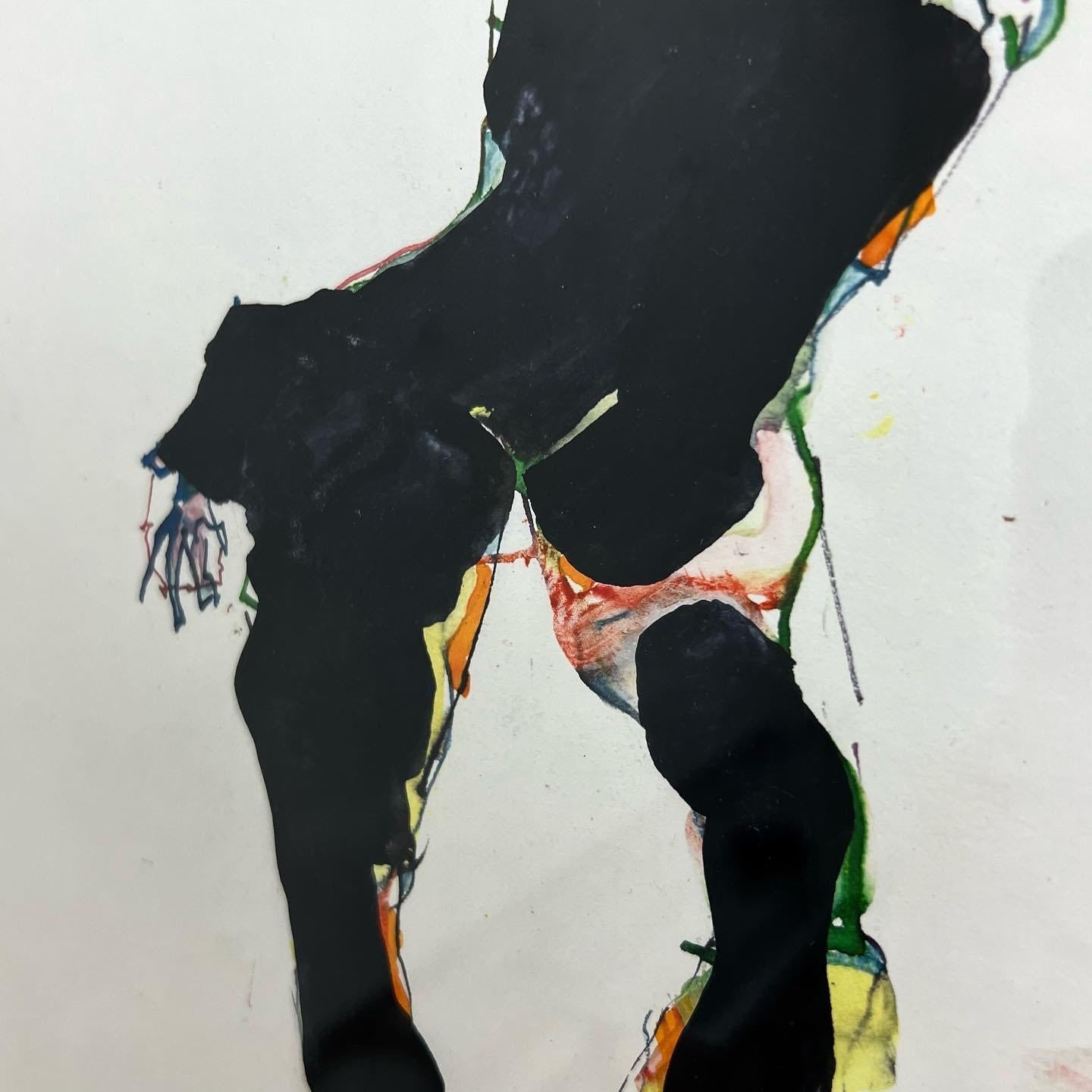 American Martin Sumers Abstract Figural Watercolor Painting d. 2003 For Sale