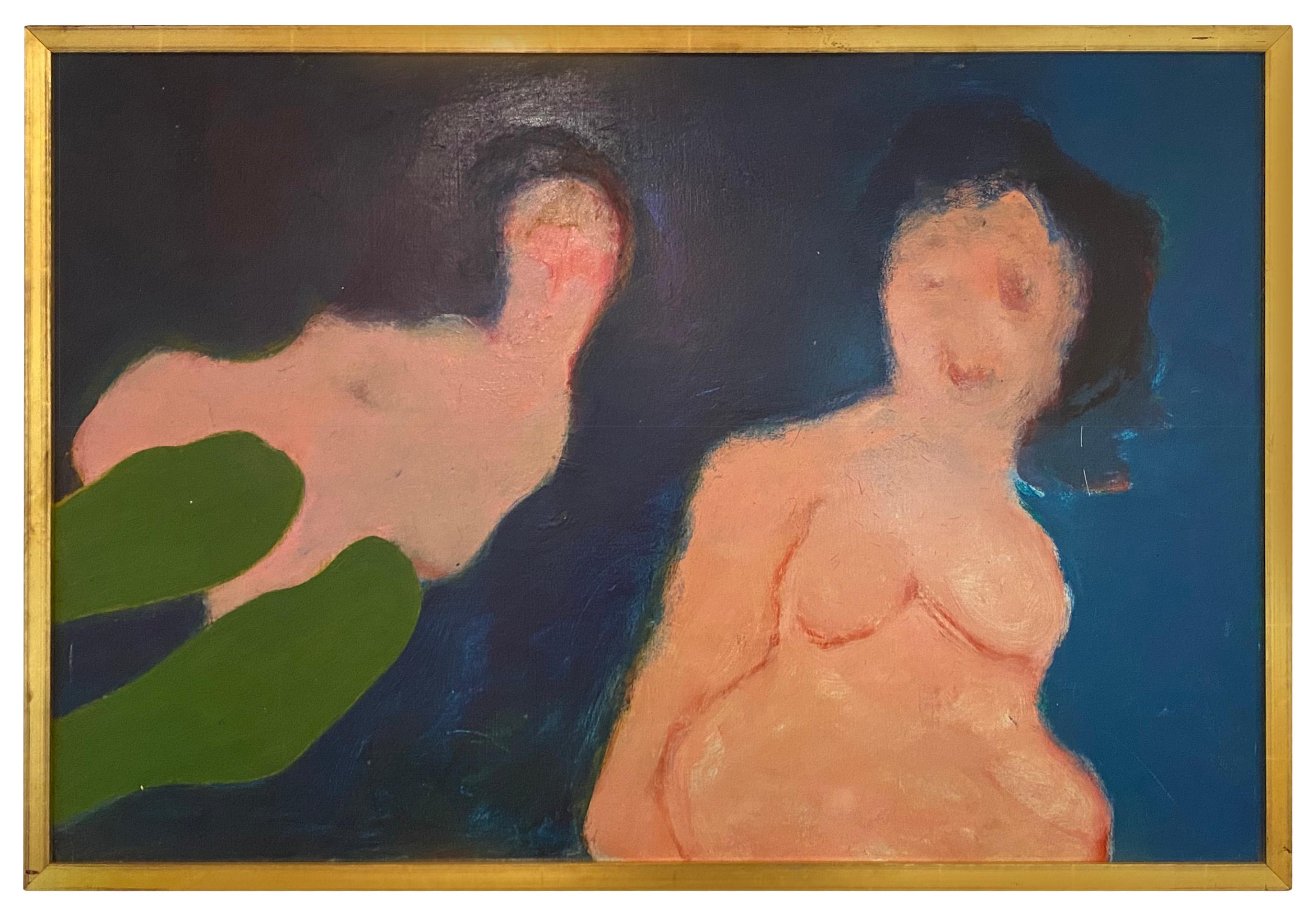 Exquisite oil painting by mid-century artist Martin Sumers. Abstracted figures rendered in rich, saturated colors. Signed verso. Highly collectible, exceptional piece.

Martin Sumers (1922 to 2012) was a prolific New York painter and sculptor with a