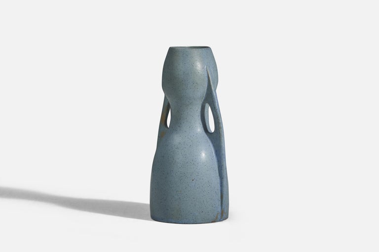 Swedish Martin Svensson, Vase, Light-Blue Glazed Stoneware, Höganäs, Sweden, 1930s For Sale