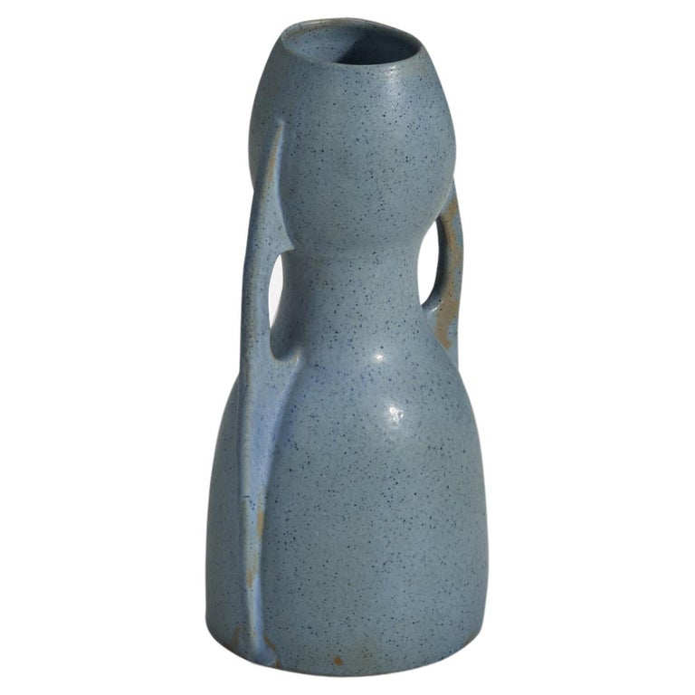 Martin Svensson, Vase, Light-Blue Glazed Stoneware, Höganäs, Sweden, 1930s For Sale