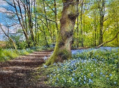 Bluebells, Realistic Oil Painting of Bluebell Woods in the English Countryside