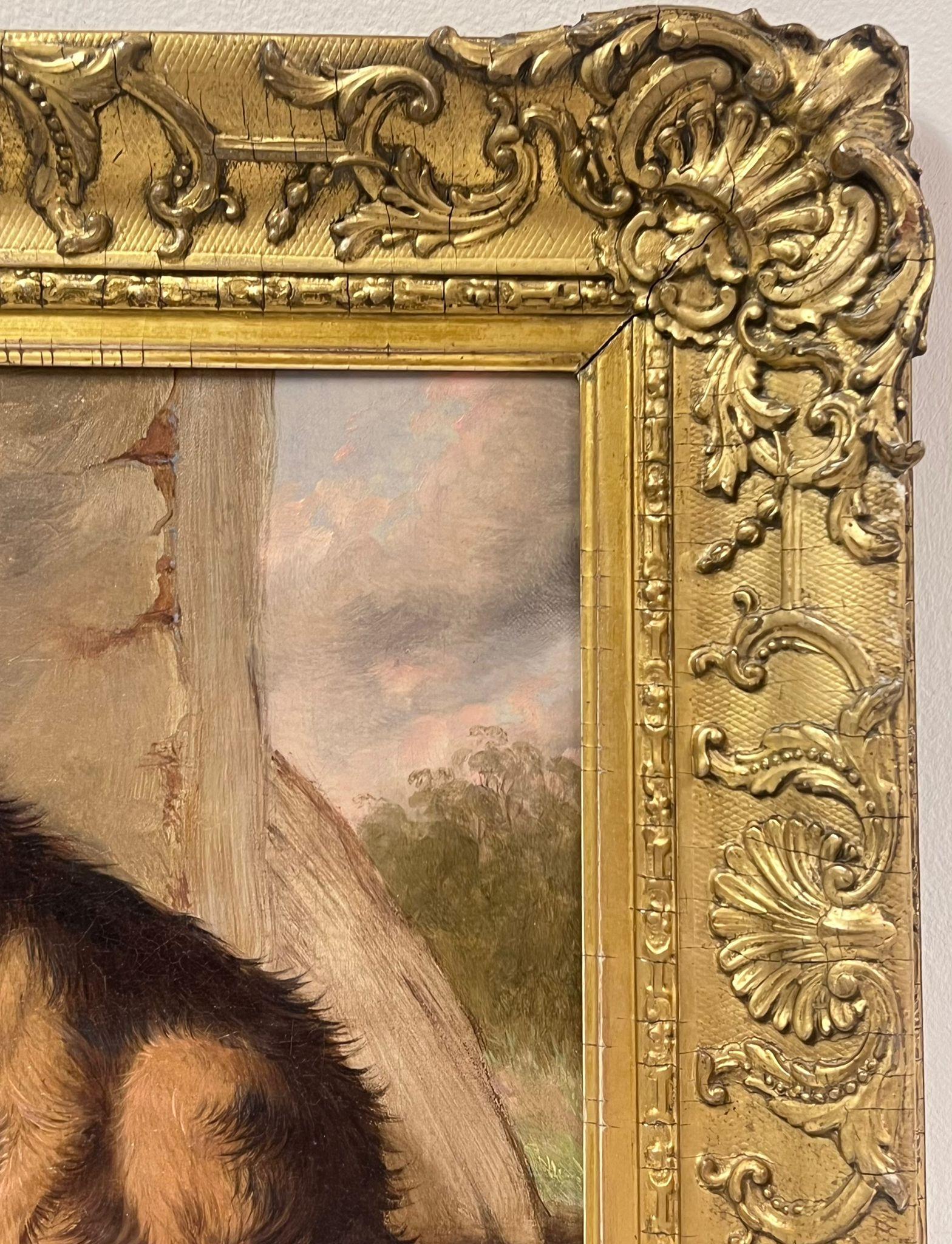 Fine Victorian Oil Painting Portrait of Scruffy Terrier Dog Staring in Gilt Frme For Sale 1