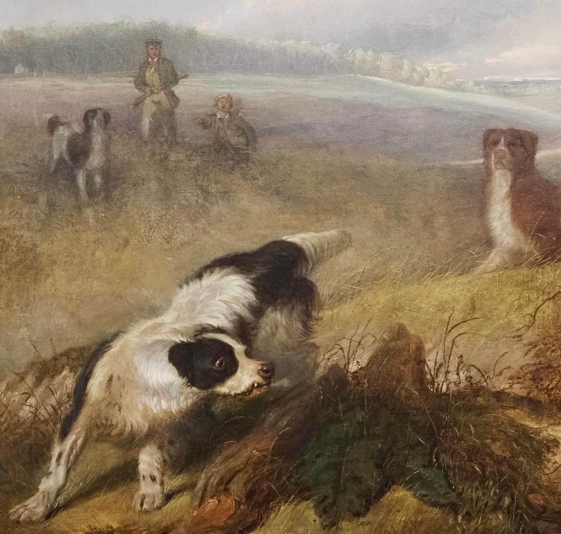 Martin Theodore Ward (1799-1874)
Setters on the scent
Signed M T Ward lower left
Oil on canvas
Canvas Size - 18 x 24 in
Framed Size - 23 x 29 in

Martin Theodore Ward, a distinguished artist renowned for his exquisite portrayal of sporting scenes,