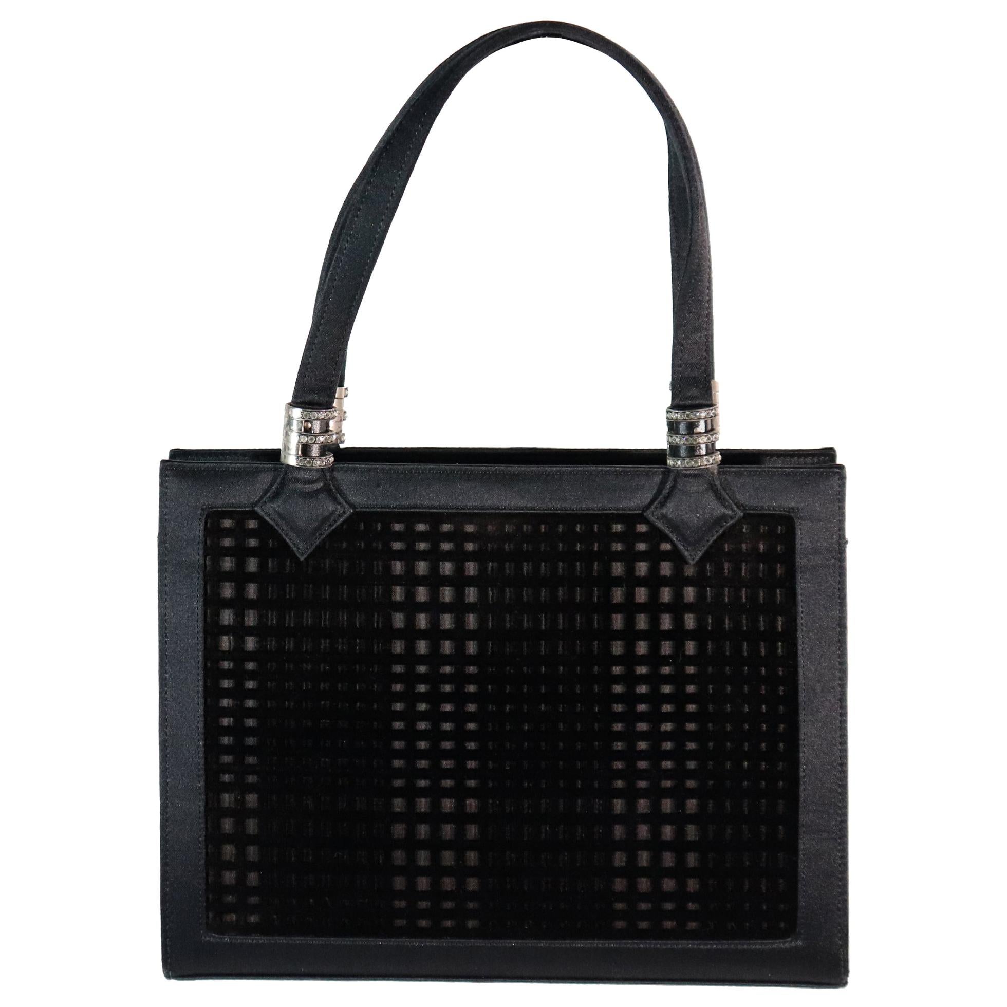 Martin Van Schaak Black Velvet Grid Pattern W/ Rhinestone Hardware