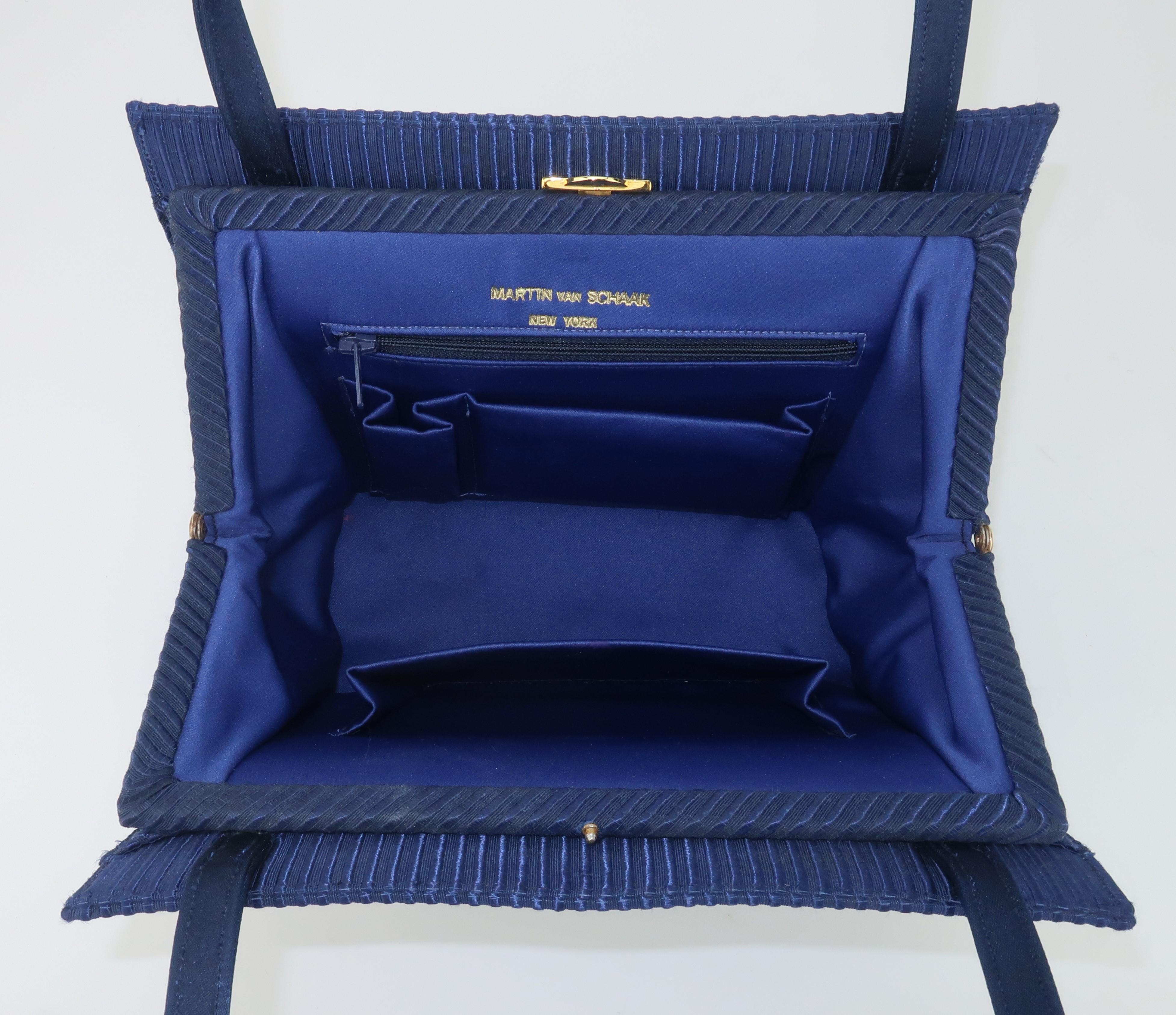 Martin Van Schaak Royal Blue Fabric Handbag, 1960's 3