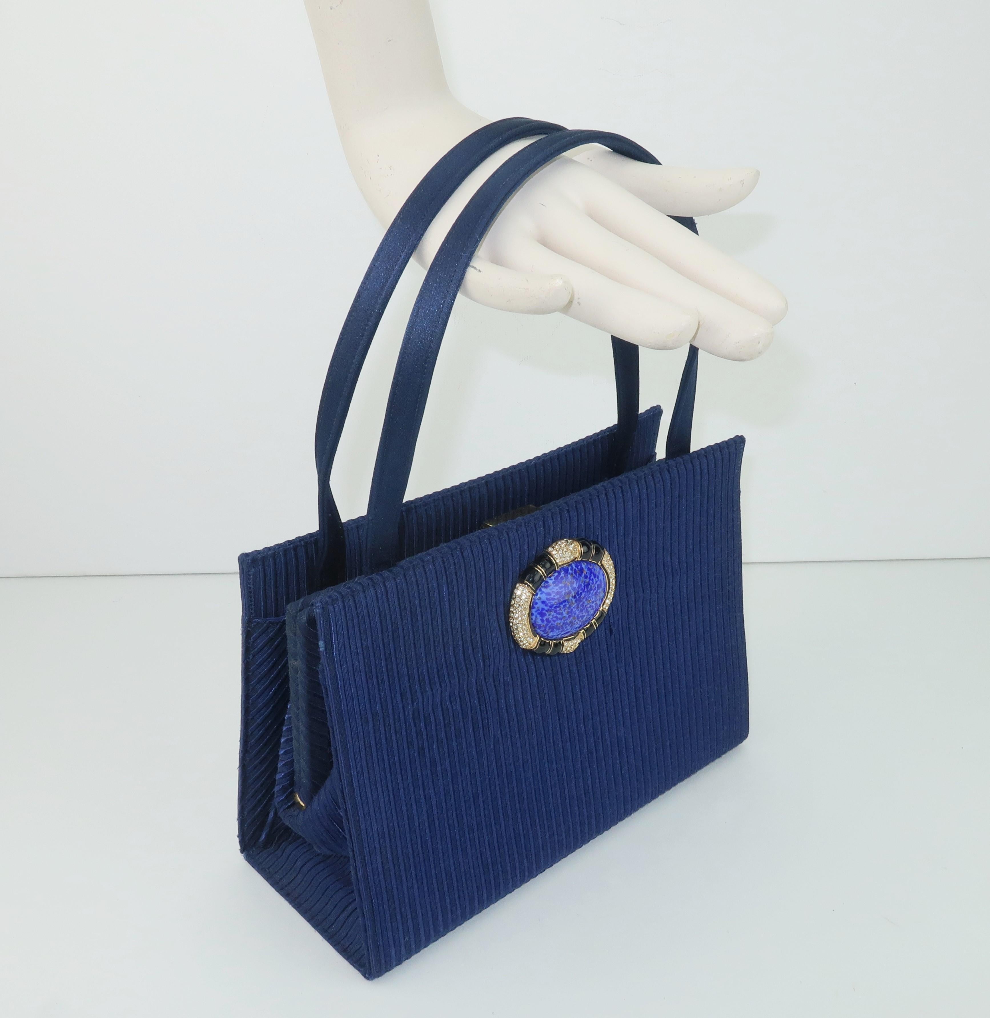 Martin Van Schaak Royal Blue Fabric Handbag, 1960's 5