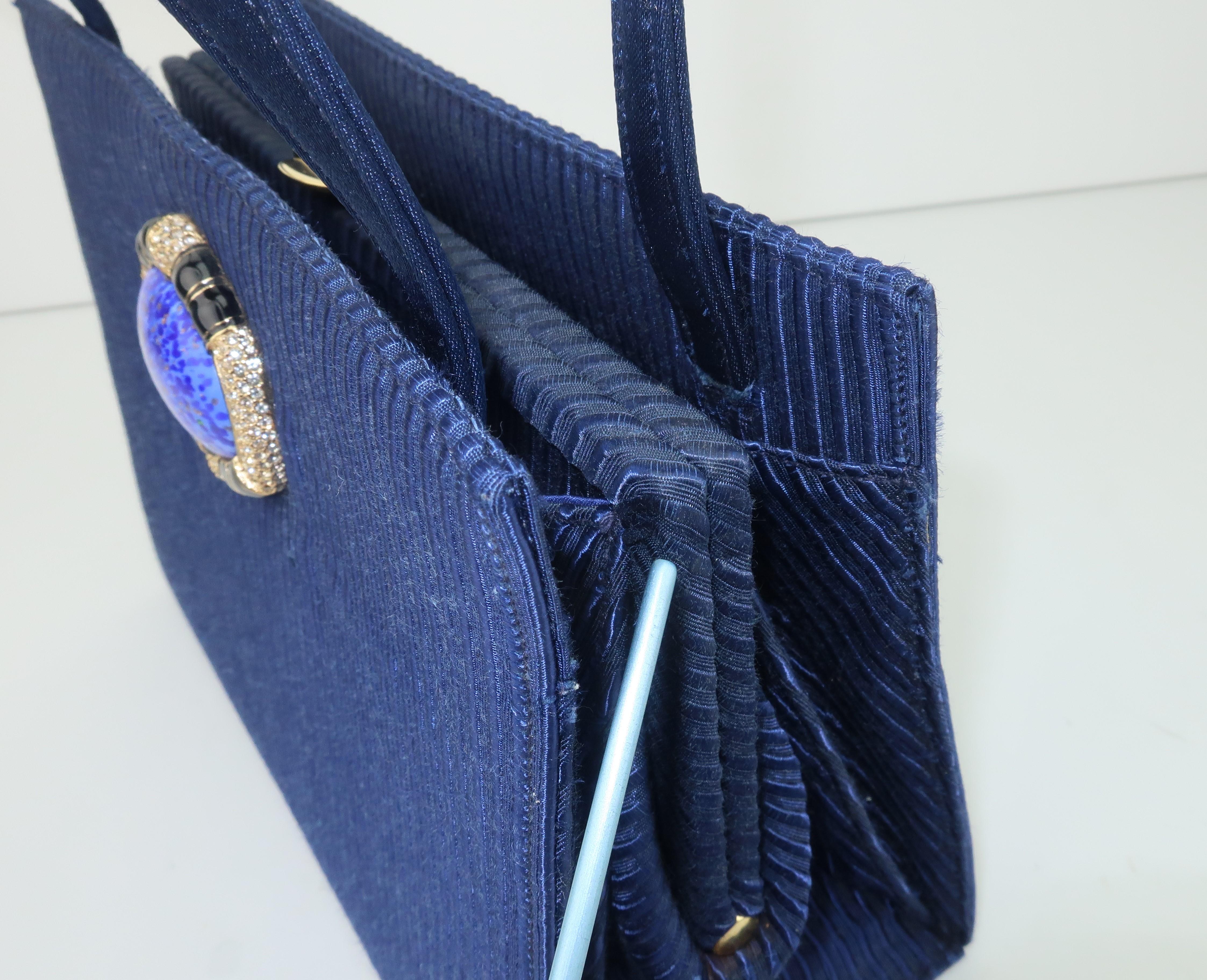 Martin Van Schaak Royal Blue Fabric Handbag, 1960's 7