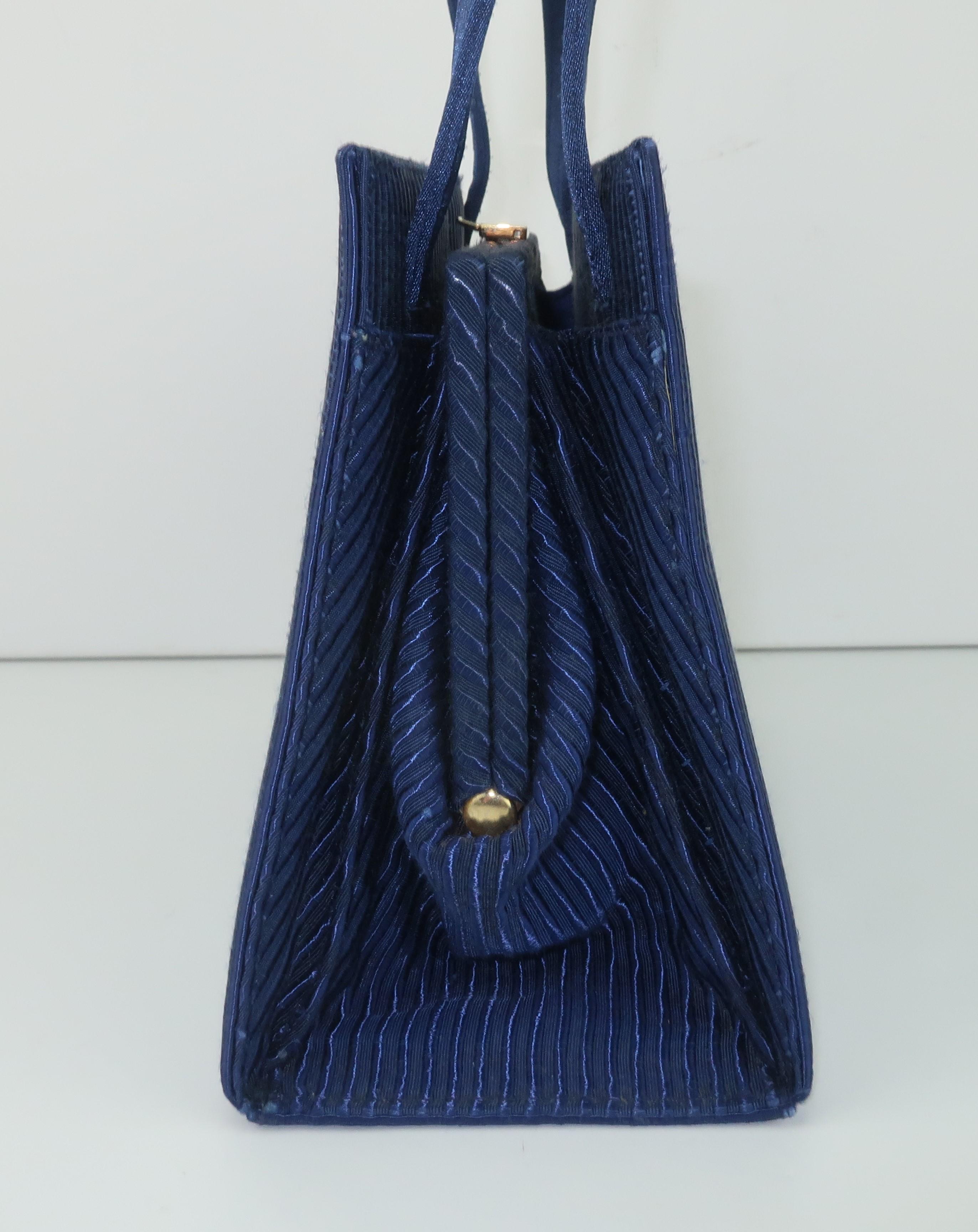 Martin Van Schaak Royal Blue Fabric Handbag, 1960's In Good Condition In Atlanta, GA