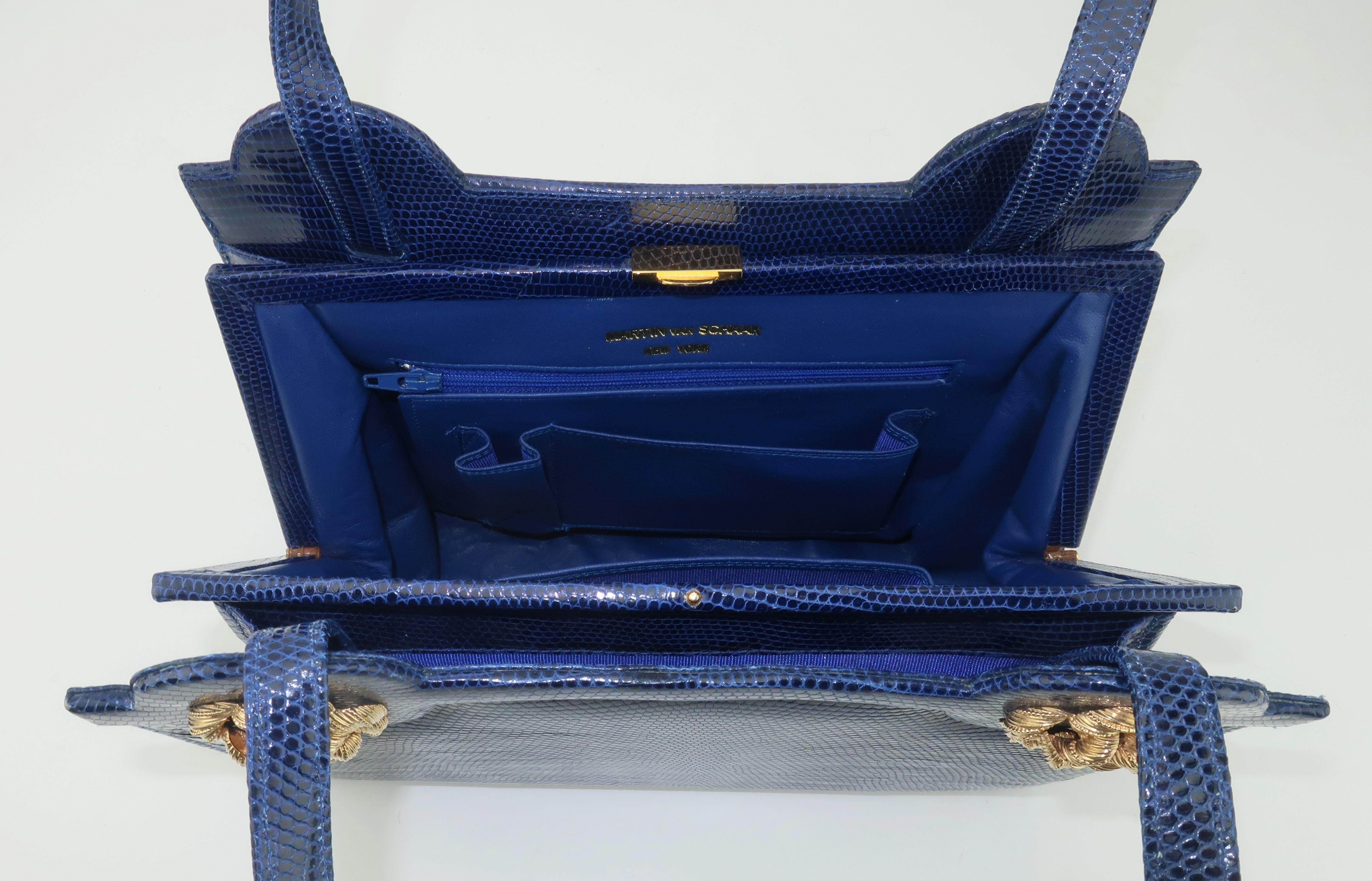 Martin Van Schaak Royal Blue Lizard Skin Handbag, 1960's 3