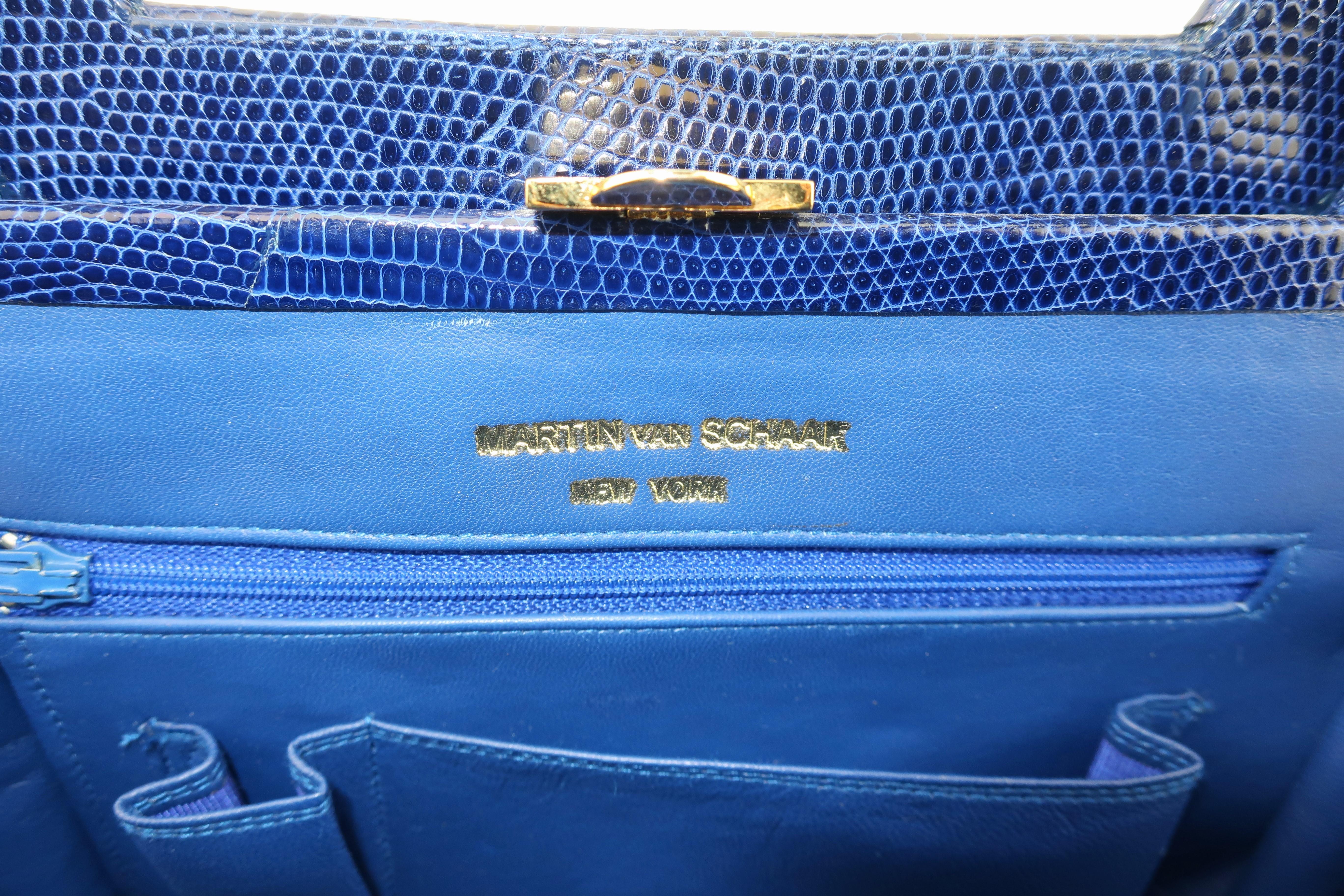 Martin Van Schaak Royal Blue Lizard Skin Handbag, 1960's 4
