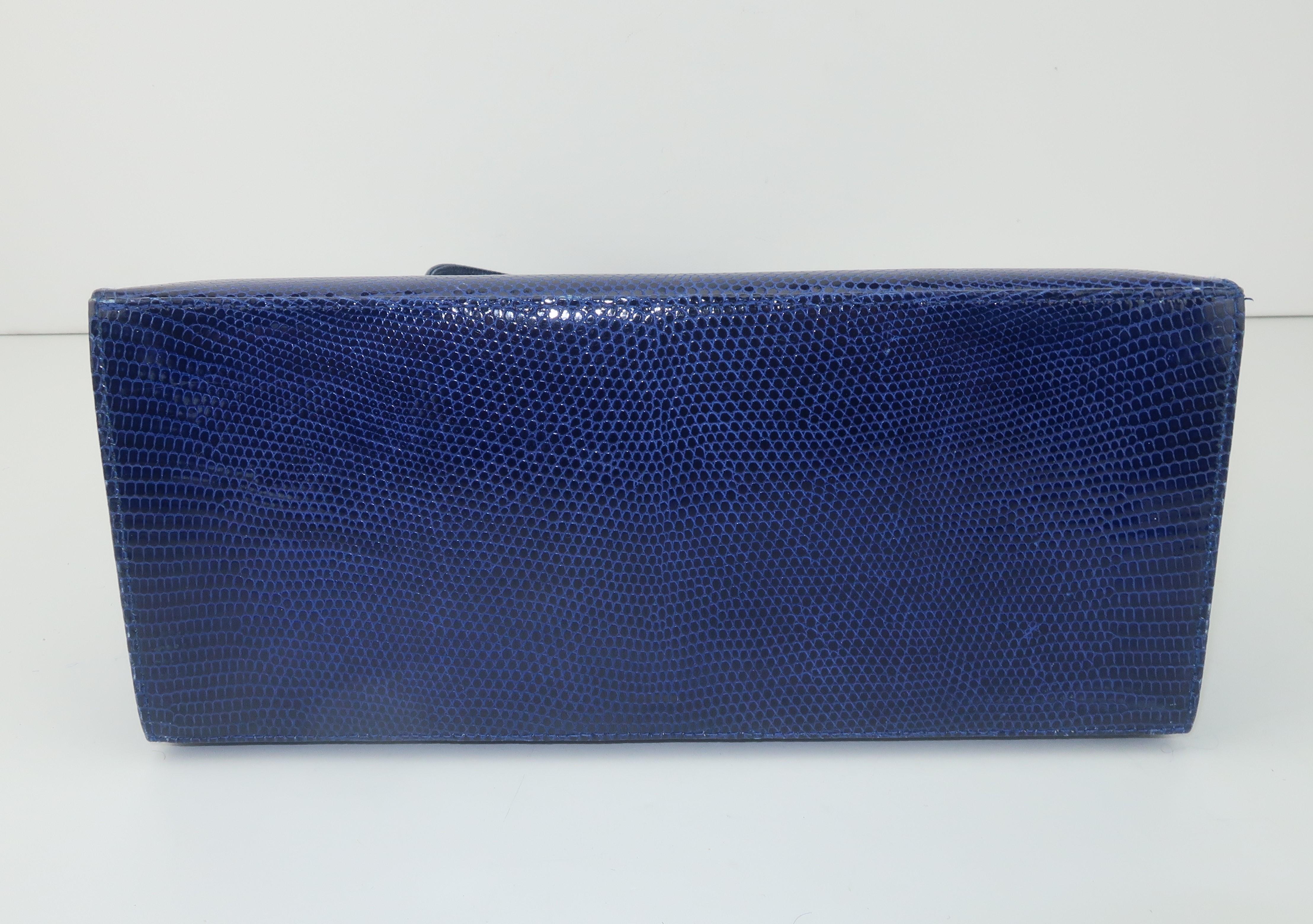Martin Van Schaak Royal Blue Lizard Skin Handbag, 1960's 1