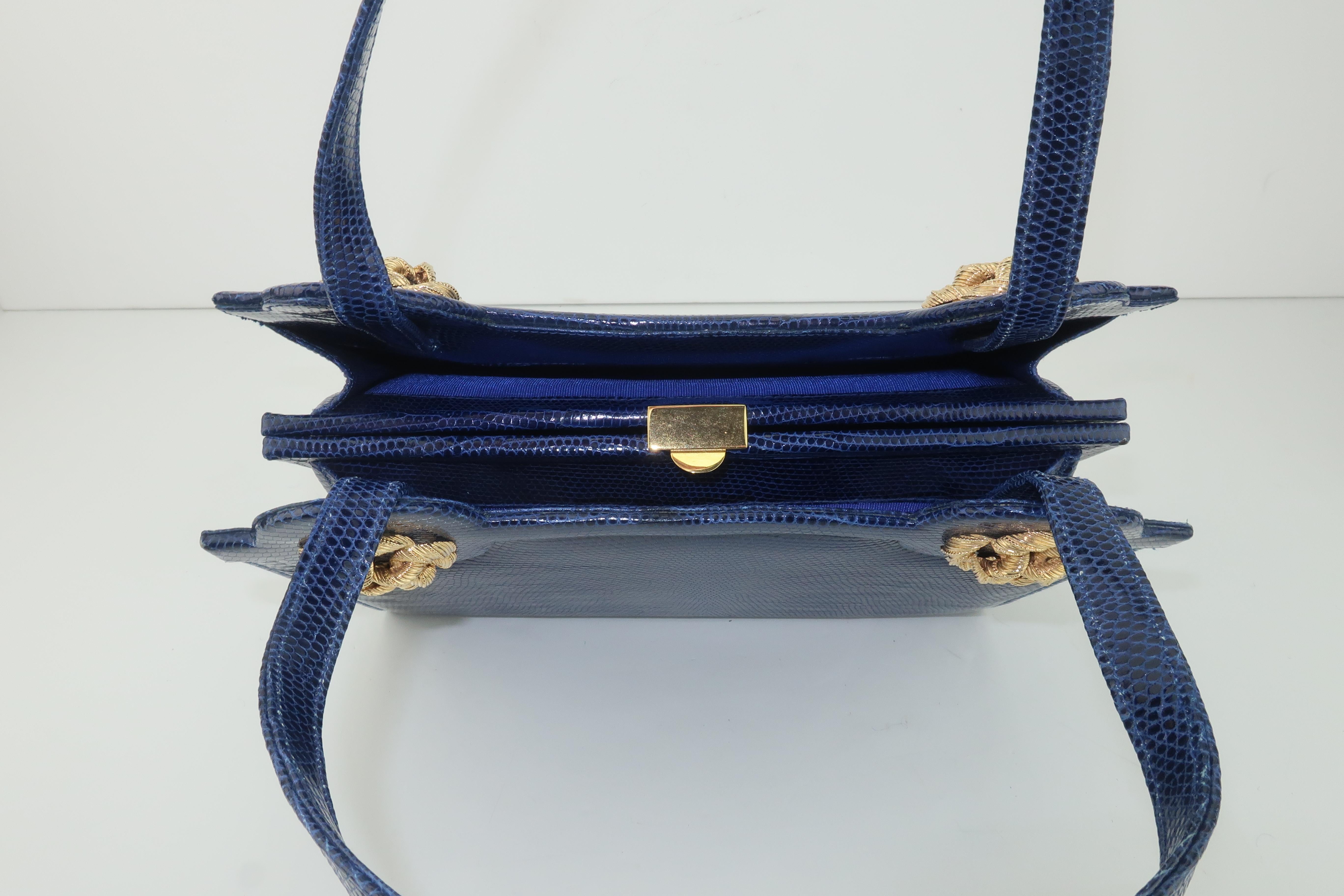 Martin Van Schaak Royal Blue Lizard Skin Handbag, 1960's 2